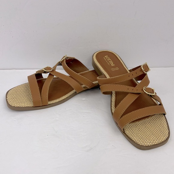 LOTTINI, VACCHETTA MULTI STRAP, BROWN LEATHER FLAT SANDALS, SIZE US 9.5 EU 41 - Picture 8 of 16